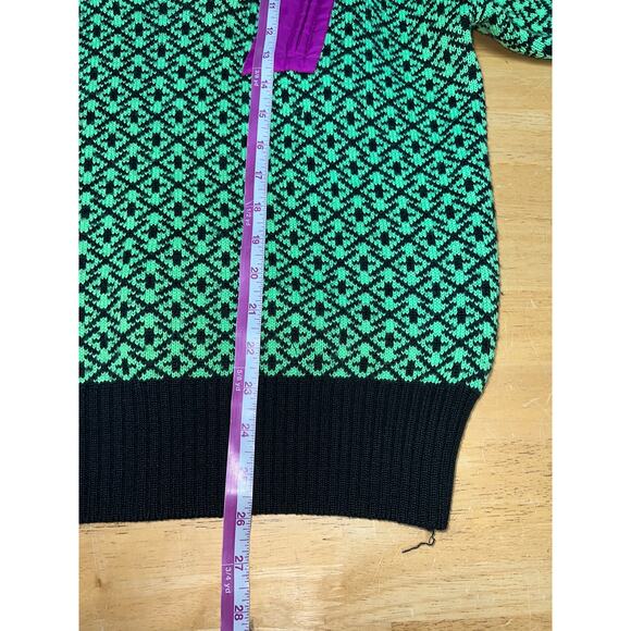 Vintage Obermeyer Ski Sweater 1/4 Zip Apres Ski Wool Kess Green purple 90s 80s M - Picture 11 of 11